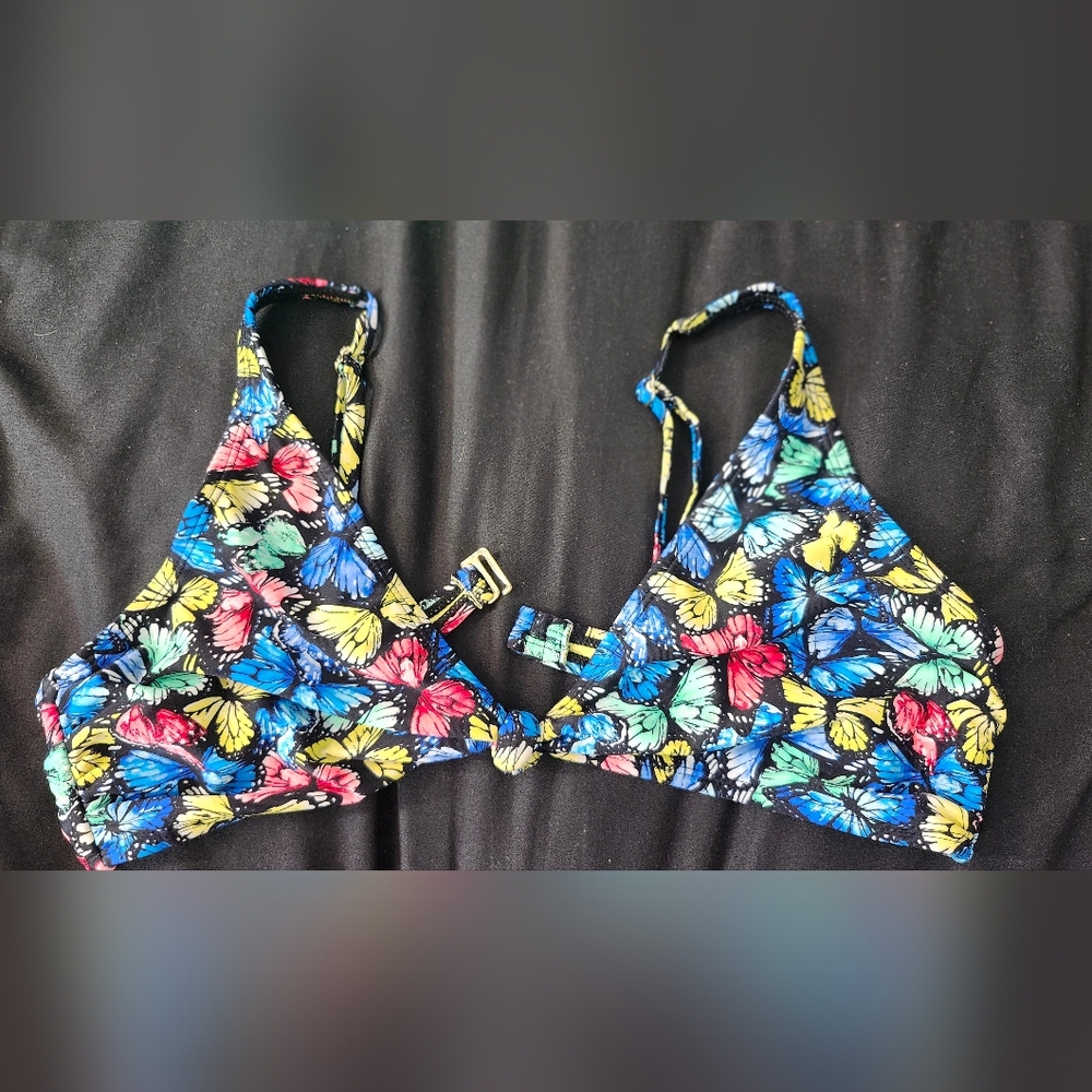 No Boundaries Juniors Black With Multicolored Butterfly Bikini Top XL